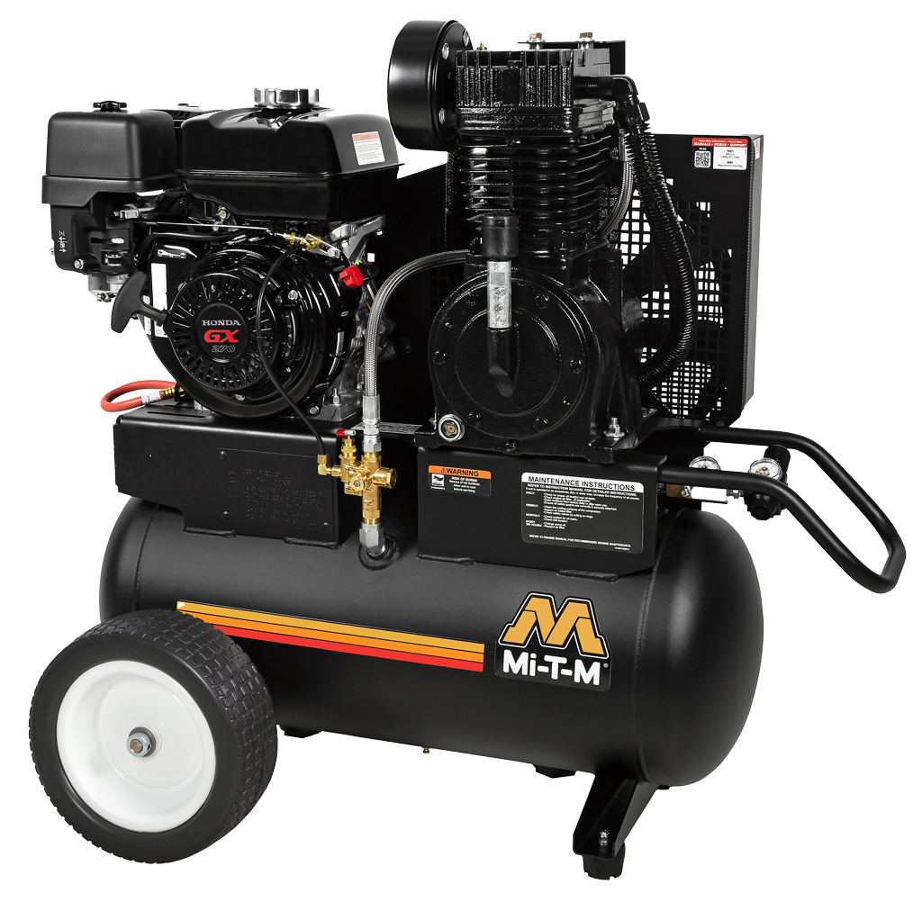 AM2-PH09-20M 20-gallon two-stage air compressor with Honda GX270 engine and flat-free tires