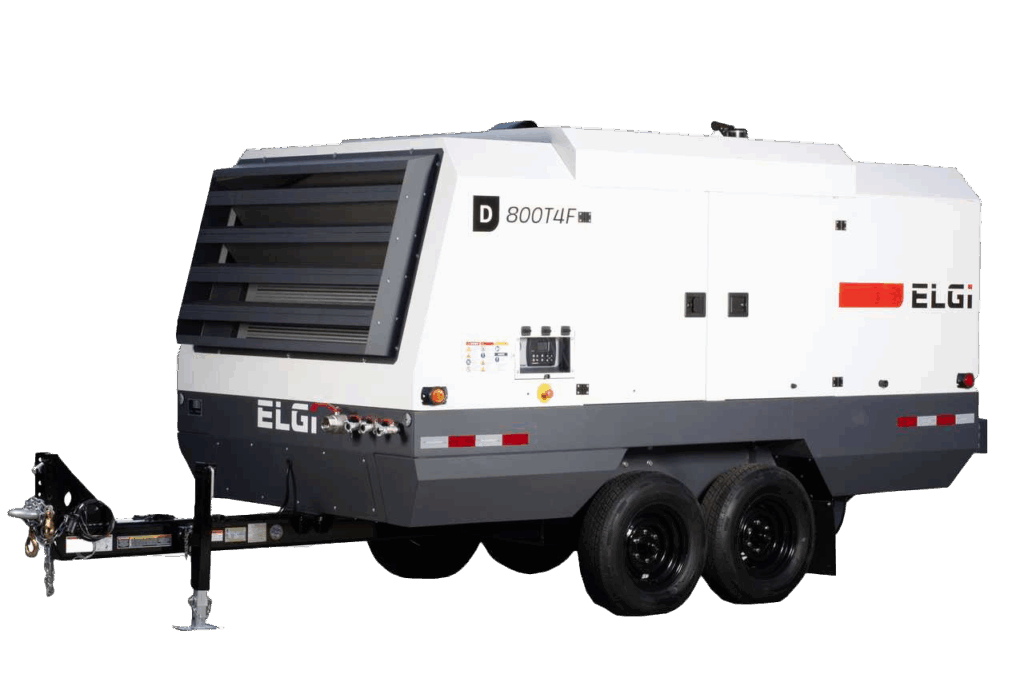 ELGi D800T4F 254 horsepower diesel air compressor designed for continuous-duty performance in large-scale industrial operations.
