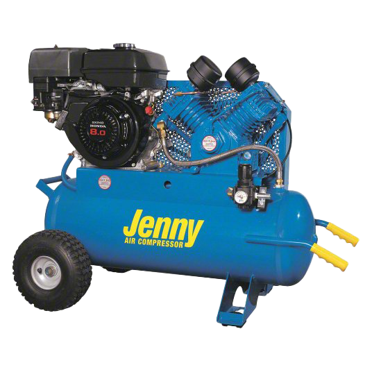 Jenny G9HGA-17P 9 HP gas-powered air compressor with cast iron pump and portable steel frame