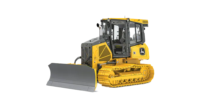 John Deere 550 P-Tier Dozer with 92 HP, heavy-duty steel blade, and durable undercarriage.