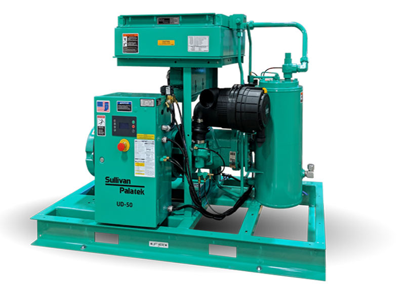 Sullivan-Palatek 50HP electric rotary screw air compressor for continuous-duty industrial use.