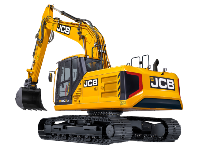 JCB 220X Excavator with long carriage tracks and advanced hydraulic system, designed for heavy-duty excavation on construction sites.