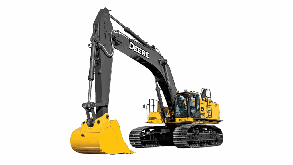 John Deere 670 P-Tier large excavator on job site with arm extended.