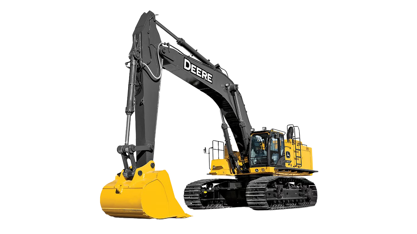 John Deere 670 P-Tier large excavator on job site with arm extended.