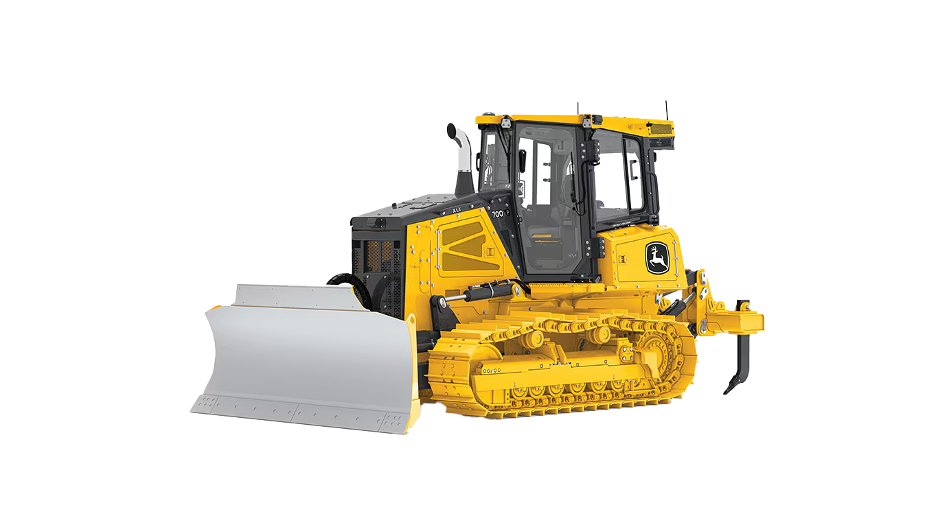 John Deere 700 P-Tier Dozer with 11-foot PAT blade and ROPS cab, built for mid-size site prep and precision grading tasks.